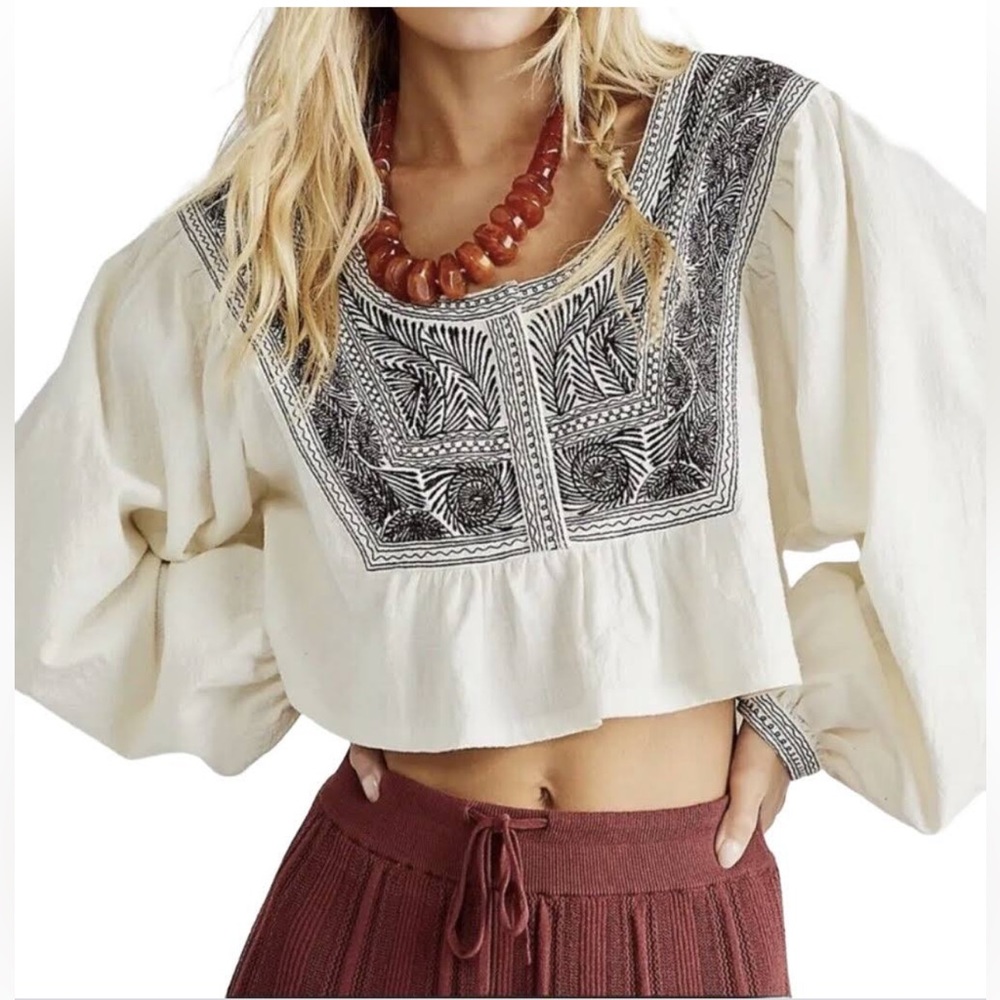 NWT Free People Iggie Embroidered Blouse, M